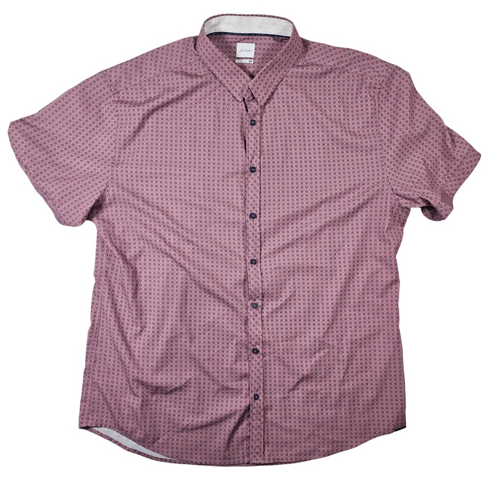 JB Holt Mens 2XL Athletic Fit Short Sleeve Button Down Shirt PinkGeometric Print